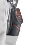 Close-up of gear pocket on Weekend Warrior Tackle Backpack 3700 Series for fishing, showing fishing tools and durable material.