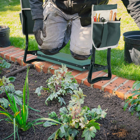 Garden Kneeler And Seat Foldable Stool With Thick EVA Pad And Dual Tool Pouches Converts To A Comfortable Garden Bench