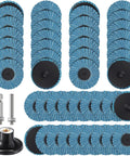 48 Piece 2 Inch Flap Disc Set With One Quarter Inch Shank Holder Grits 40 60 80 120 For Die Grinder Surface Grinding Rust Removal Finishing Deburring Stock Prep And Metal Work displayed