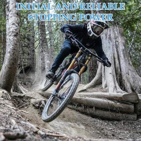 Cyclist riding mountain bike using Ceramic Bike Brake Pads Set For Disc Brakes With Broad Compatibility For Shimano Deore Tektro And TRP Models