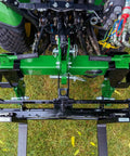 Top view Dual Mount Tractor Pallet Forks For Front End Loader And 3 Point Hitch With 2 Inch Receiver Chain Hooks, green and black