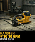Top Shelf 20V Max Transfer Pump Kit Delivers Smooth HVAC And Refrigerant Flow At 10 Gallons Per Minute With Precise Glycol Mix Ratio For No Sweat Job Site Performance And Heavy Duty Reliability, on a concrete floor with hoses.