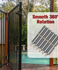 Six Pcs Weld On Bullet Barrel Hinges displayed beside a metal gate, highlighting smooth 360° rotation and secure lid closure for grilling.