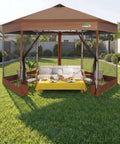 16x16 Pop Up Gazebo Hexagon Canopy Tent With Mosquito Netting Adjustable Height 256 Sq Ft Of Shade for Backyard