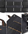 Close-up of Roll Up Tool Organizer Bag For Mechanics, Electricians, And Bike Riders, 13 Pockets With 5 Large Zip Bags, heavy-duty build