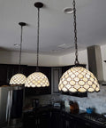 Tiffany Style Hanging Pendant Lamp 12 Inch Stained Glass With White Jeweled Inset in modern kitchen setting