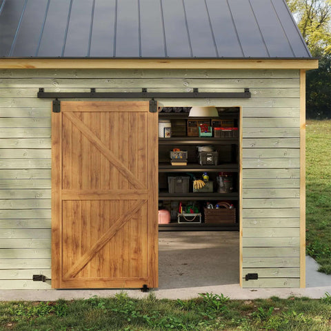 Outdoor 8Ft Sliding Barn Door Hardware Kit Box Rail Track System Beefy 450Lb Capacity for 48 Inch Door Exterior Use