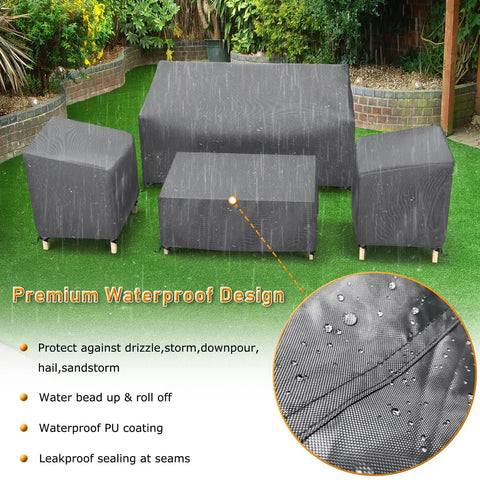 Outdoor Waterproof Patio Furniture Covers 4 Piece Set For Chairs Loveseat And Coffee Table Heavy Duty 600D Grey All Weather