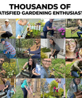Collage of gardening enthusiasts using the Auger Drill Bit For Planting 4 X 12 Inch Garden Spiral Hole Planter in various gardens.