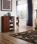 Stackable 2-Door Organizer In Dark Cherry Finish, 31.5 Inch High Space Saving Closet Storage Unit With Adjustable Shelves