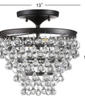 Oil Rubbed Bronze 13 Inch LED Flush Mount Ceiling Light Fixture With Clear Crystal Drum Shade Modern Glam Style Perfect For Bedroom Or Hallway Energy Saving LED Bulbs Included Durable Metal Construction