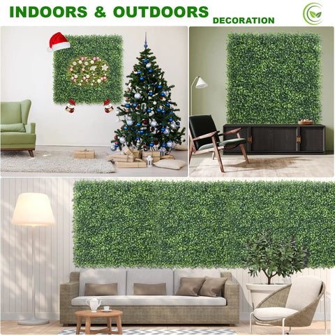 24 Pack 20x20 Grass Wall Panels Artificial Boxwood For Greenery Wall Backdrop Indoor Outdoor Decor Garden Fence Privacy Screen Wedding Backdrop 66 Sq Ft Coverage used as indoor decoration with holiday theme.