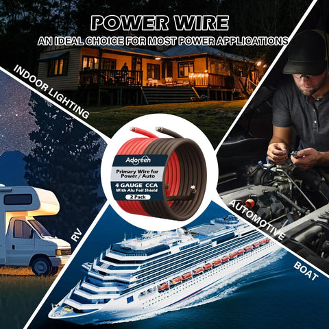 4 Gauge AWG Power Ground Wire Kit 15 Ft Black And 15 Ft Red With Heavy Duty Shielded CCA Soft Automotive Wiring For Car Audio Amp Speaker RV Trailer Marine Solar Needs Plus Lugs And Heat Shrink Tubes, coil view