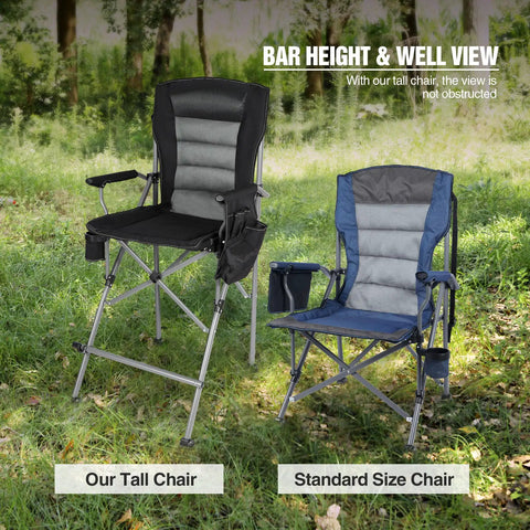 Extra Tall Folding Director Chair For Big And Tall Adults Up To 330 Lbs Bar Height Portable Camp Chair With High Back Footrest outdoors
