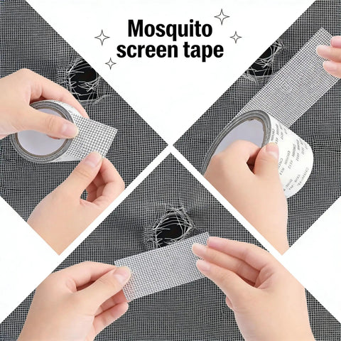 Hands applying Heavy Duty Fiberglass Screen Repair Tape With Ultra Strong Waterproof Adhesive For Windows Doors Tents And RVs