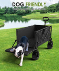 Beefy 49 Inch Folding Wagon Cart Heavy Duty 900 Lb Capacity with dog entering, all terrain wheels, for camping and garden use