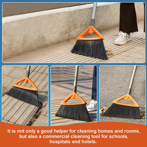 Commercial Grade Outdoor Broom With Stiff Bristles For Patios Garages Decks And Outdoor Kitchens Heavy Duty Sweep in use on sidewalk