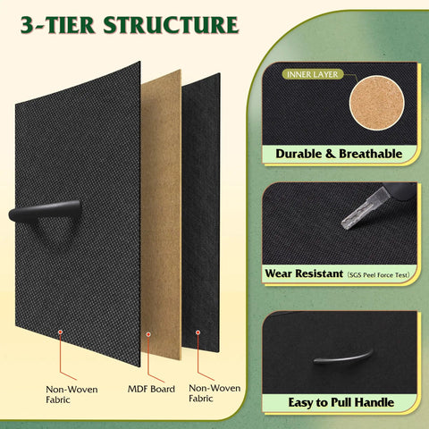Diagram of Four Drawer Dresser With Fabric Storage Tower And Wood Top showing 3-tier structure with non-woven fabric and MDF board.