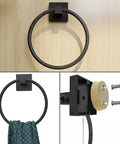 Matte Black Toilet Paper Holder Towel Ring Bathroom Accessories Hardware Set With Double Post Pivoting Roll Holder Wall Mounted Stainless Steel And Zinc Alloy Modern Design For Easy No Hassle Roll Changes on wooden wall
