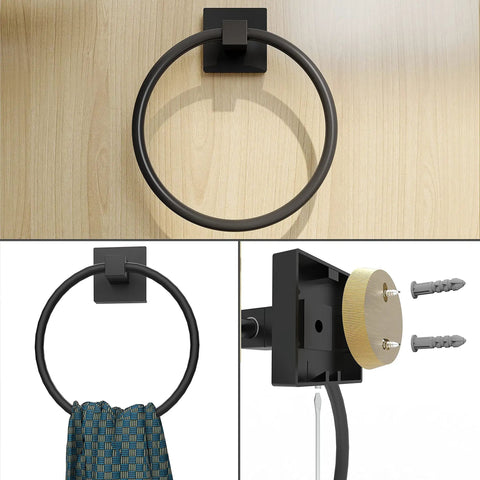 Matte Black Toilet Paper Holder Towel Ring Bathroom Accessories Hardware Set With Double Post Pivoting Roll Holder Wall Mounted Stainless Steel And Zinc Alloy Modern Design For Easy No Hassle Roll Changes on wooden wall