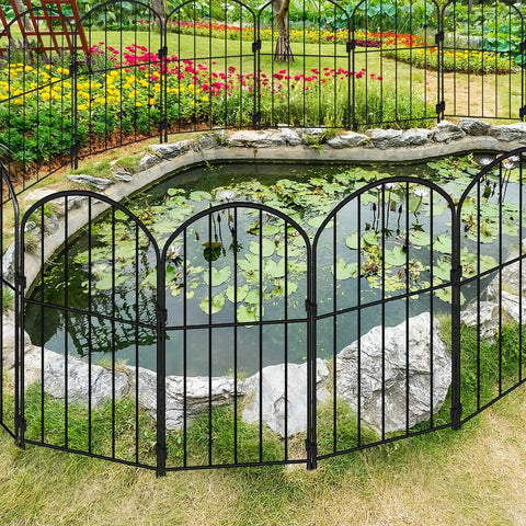 No Dig Garden Fence Kit 24 Inch High Arch Border Panels 10.5 Feet Long 10 Panels With S Clips And Zip Ties installed outdoors