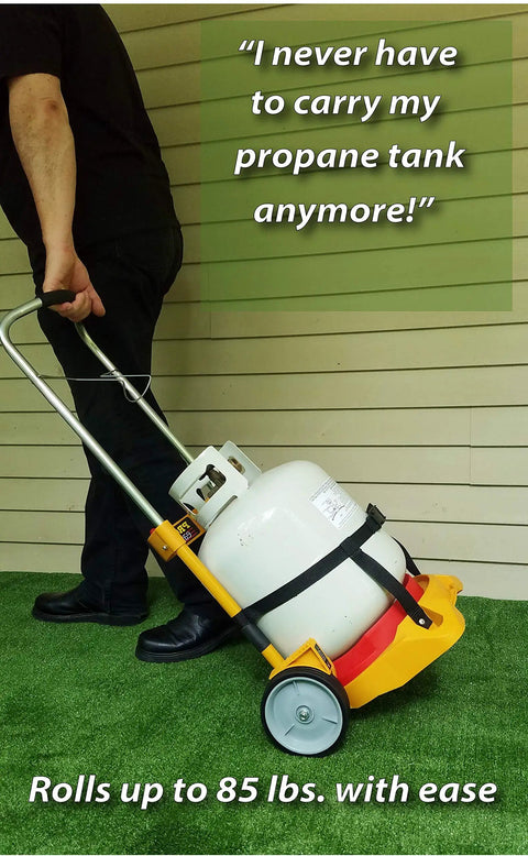 Person using Portable LP Tank Carrier Cart With Wheels No More Heavy Lifting For Propane Tanks Heavy Duty Cylinder Dolly for BBQ
