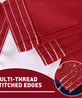 Outdoor 3x5 Ft American Flag Deluxe Heavy Duty Spun Polyester Tearproof And Waterproof showing stitched red edges detail.