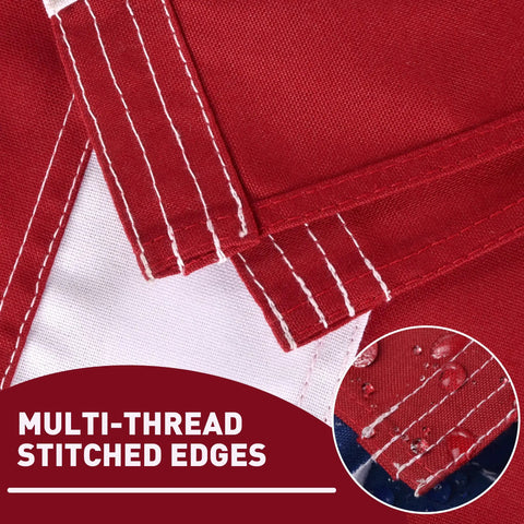 Outdoor 3x5 Ft American Flag Deluxe Heavy Duty Spun Polyester Tearproof And Waterproof showing stitched red edges detail.