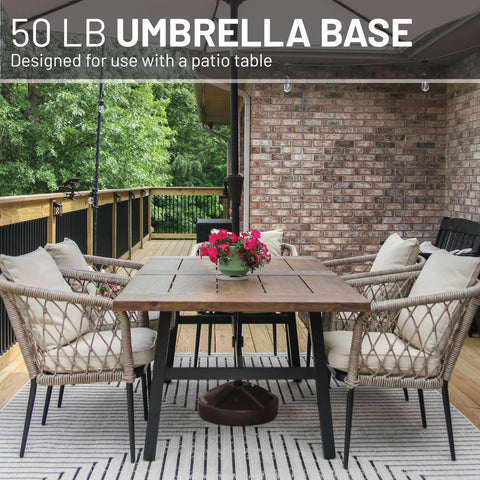 Fillable Bronze Patio Table Umbrella Base Built To Last And Heavy Duty With 3 Point 5 Pound Weight Fits One To One And A Half Inch Poles
