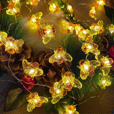 Bee String Lights 40 LED With Remote, 8 Modes, USB Powered Waterproof Fairy Lights For Indoor Outdoor Parties Weddings Garden And Christmas Decor, Includes Timer Function For Easy No Fuss Ambience