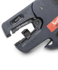 Close-up of Pro Grade Self Adjusting Wire Stripper With Spring For 32 To 10 AWG, Interchangeable Stripping Cassettes, SAS3210 in use.