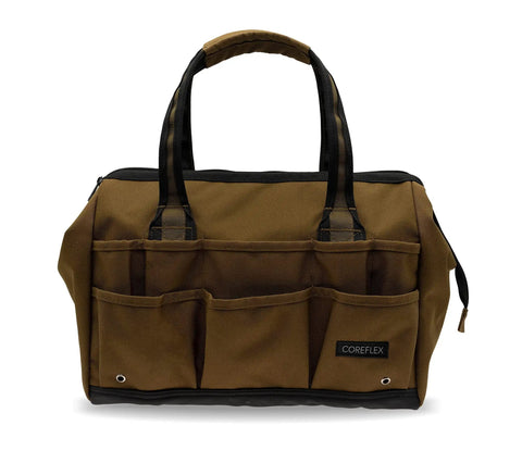 Wide Mouth 14 Inch Tool Bag Gear Bag For Plumbers Electricians And DIY Handymen With Heavy Duty 900D Polyester Build Also Great For Daily Office Use Travel Camping And Fishing Tan
