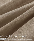 Close-up of natural linen blend fabric, showing texture and quality for Farmhouse Tan Brown Linen Curtains 102 Inches Long 2 Panels With Pinch Pleat Drape Hooks And Rings For Track System Thick 380 GSM Linen Blend Light Filtering For Living Room Bedroom Or Patio Door Rustic Home Decor.