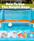 Inflatable Pool Volleyball And Basketball Game Set With Net And Hoops, 2 In 1 Floating Pool Toy instruction on using weight bags