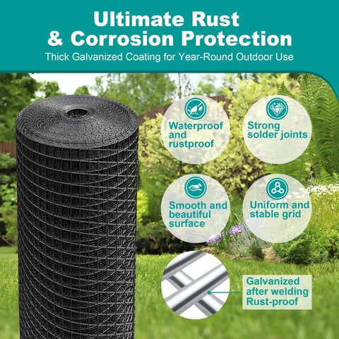 Kickass Black Hardware Cloth 1/2 Inch By 24 Inches By 50 Feet Long 19 Gauge Premium Grade Welded Steel Wire Mesh Roll showcased outdoors.