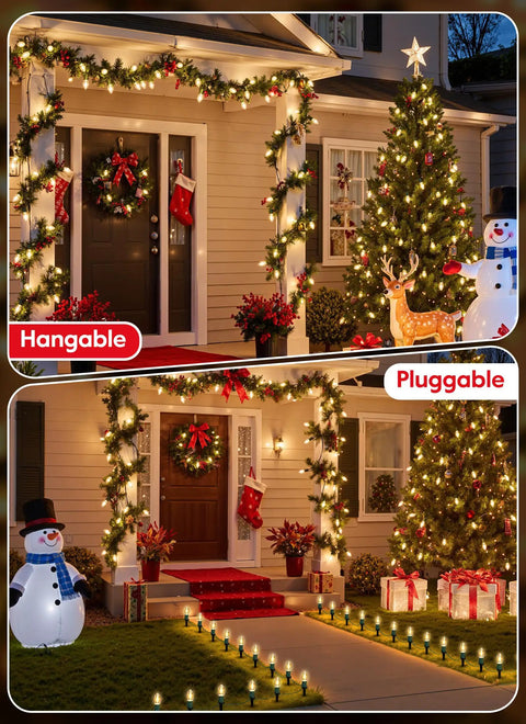 Outdoor Christmas Pathway Lights 26 Ft Connectable C9 LED String Lights Waterproof With 20 LEDs And Stakes on walkway