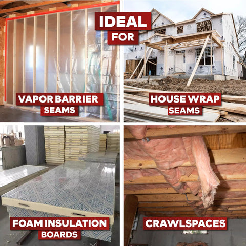 Heavy Duty Construction Seam Tape 3 Inch By 55 Yard Pack For Epoxy Resin Molding And Sheathing Water Resistant Barrier Weatherproof Sealant For Roofs And Exterior Joints 495 Feet Total In A 3 Pack ideal for vapor barrier, house wrap seams, foam insulation boards, crawlspaces.