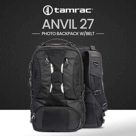 Anvil 27 Camera Backpack For Photographers With Laptop Compartment And Tripod Holder, front and side view, black