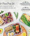 Three floral pastel trays from 60-Piece Meal Prep Kit With Reusable PFAS-Free BPA-Free Containers, microwave and dishwasher safe.
