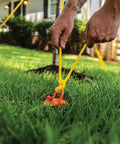 Heavy Duty 8 Inch Spiral Ground Anchor With Folding Ring Screw In Steel For 125 Lb Pull Weatherproof Powder Coated Orange