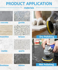 5 Inch Diamond Polishing Pads Wet Dry Set for Marble Quartz Granite Concrete shown polishing surfaces, dry and wet methods