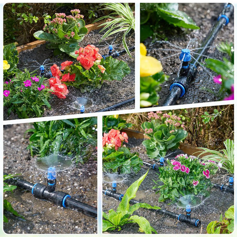 Raised Bed Drip Irrigation Kit for flower beds up to 4x8 feet DIY Garden Grid Watering System with adjustable drippers in use