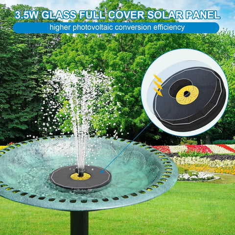 Solar Powered Bird Bath Fountain Pump With Glass Panel 3.5W No Battery Outdoor Water Fountain Kit in operation