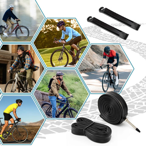 Cyclists using 700X25-28C Road Bike Inner Tubes 2 Pack With 48mm Presta Valve Premium Butyl Rubber, includes tire levers