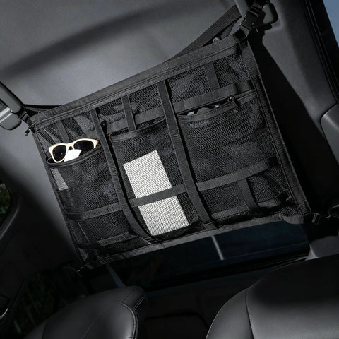 Overhead Car Cargo Net With 3 Pockets For Extra Roof Storage On Road Trips And Camping Durable Mesh Organizer Fits SUV Truck Or Vans