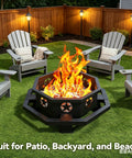 43 Inch Large Outdoor Wood Burning Fire Pit With Heavy Duty Construction for backyard, octagonal design, chairs around it