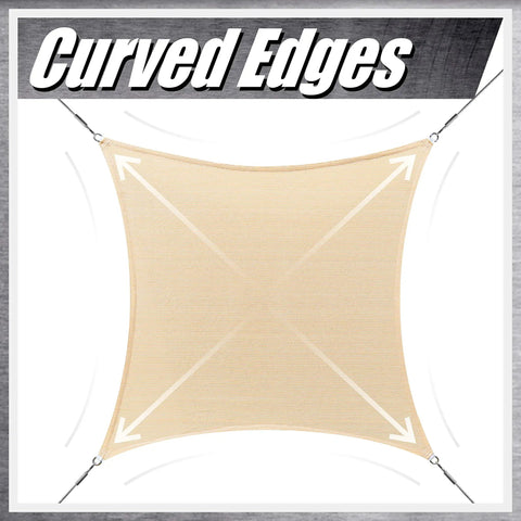 Beige 12x16 Sun Shade Sail Rectangle Mesh Canopy with Curved Edges Heavy Duty UV Block UPF50 190 GSM