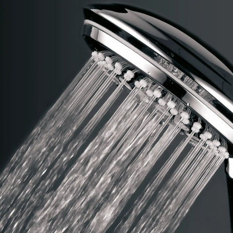 Water flowing from overhead head of Three Way Shower Combo With No-Drill Instant Mount Slide Bar, Overhead And Handheld Heads, Height