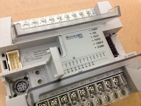 MicroLogix 1200 PLC CPU 1762 L24BWA Series C Controller with 240V AC input showing terminal connections for automation.