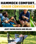Adults enjoying Cozy Hammock Chair For Adults That Feels Like A Chill Rocking Lounger Portable Folding Camp Chair With Carry Bag outdoors.